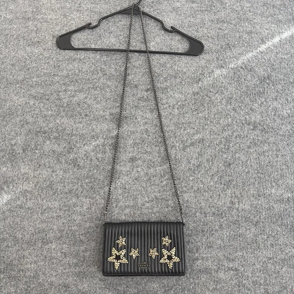 Coach 1941 Foldover Chain Clutch Crystal Star Embellishment In Black 31871 Chic